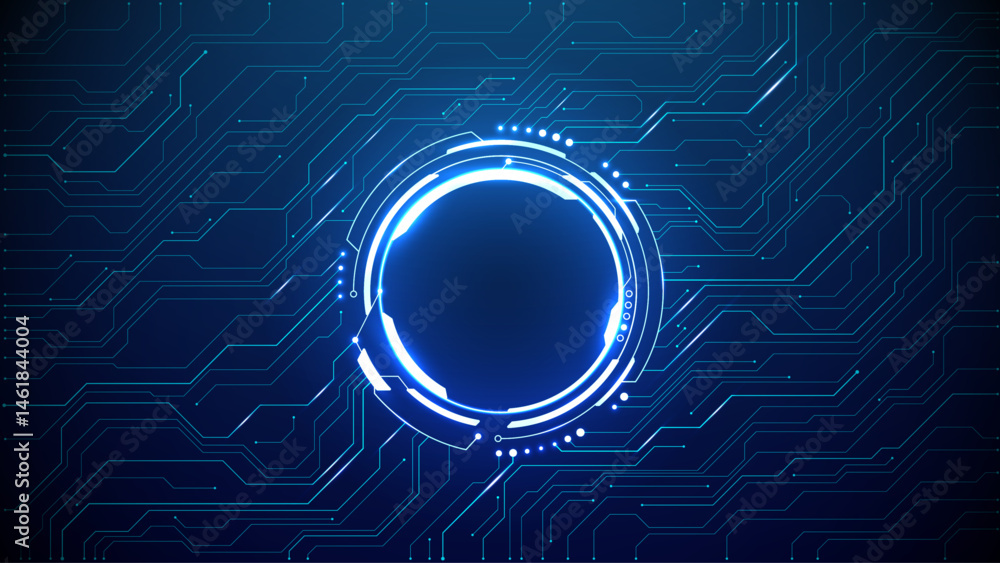 Aufkleber neon light blue circle portal with electronics elements and wires are on a futuristic technology cir