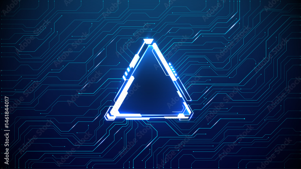 Leinwandbilder futuristic blue tech background with glowing ai triangle portal and neon circuit board elements. abs