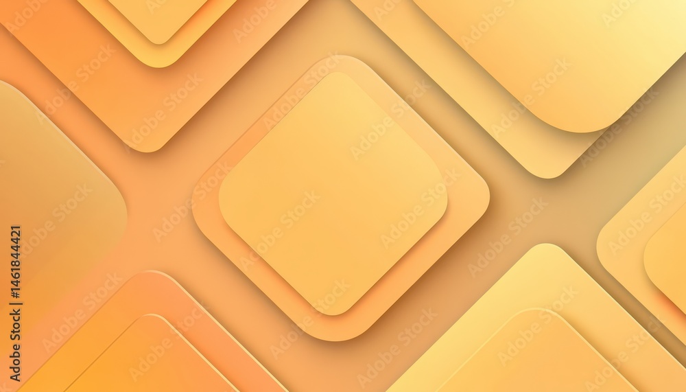 Poster Abstract Geometric Background with Interlocking Squares in Shades of Orange and Yellow with Soft Gradient Lighting