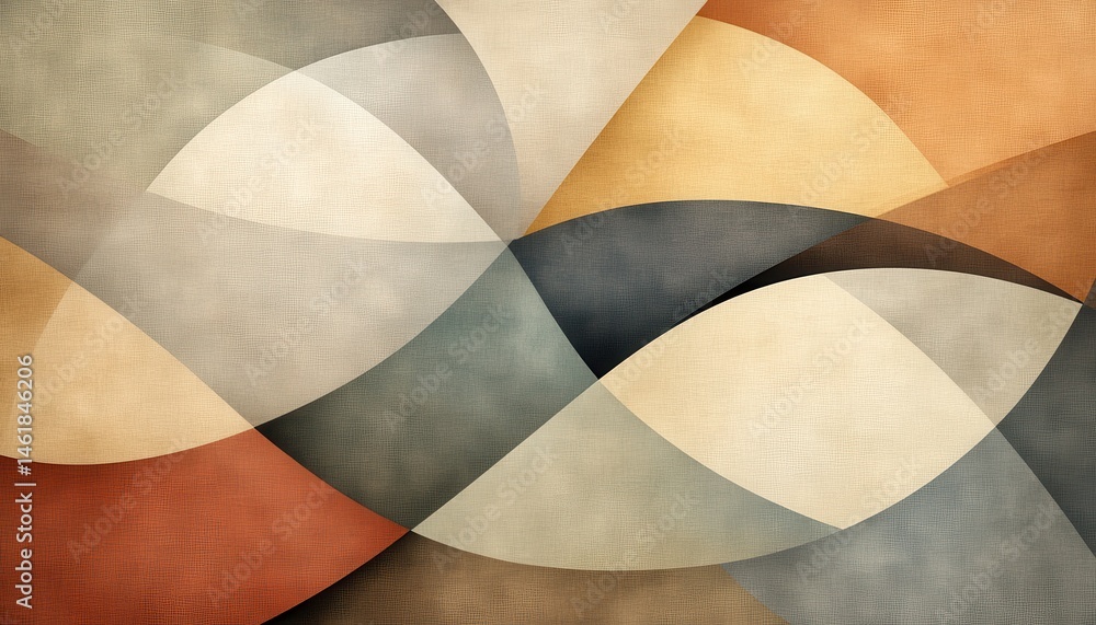 Poster abstract geometric pattern with curved shapes in neutral tones tan beige and taupe textured backgrou