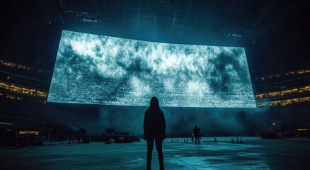 Massive screen, digital art display, in large stadium