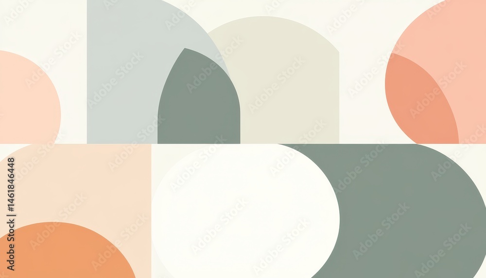 Poster abstract geometric pattern with pastel arches and circles in beige gray and orange elegant minimalis