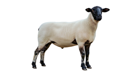 Dorper Sheep Standing White Body Black Head Muscular Build Isolated White Farm Animal Mutton Breed