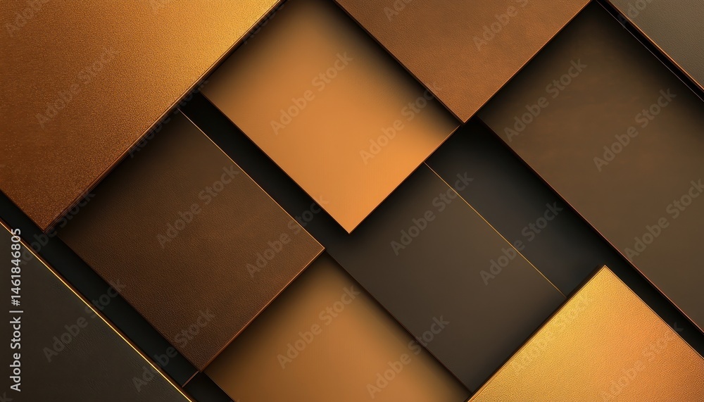 Poster abstract geometric tile pattern with gold and bronze squares on dark background for modern decorativ