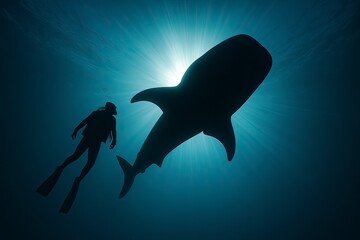 Divers swimming with whale sharks