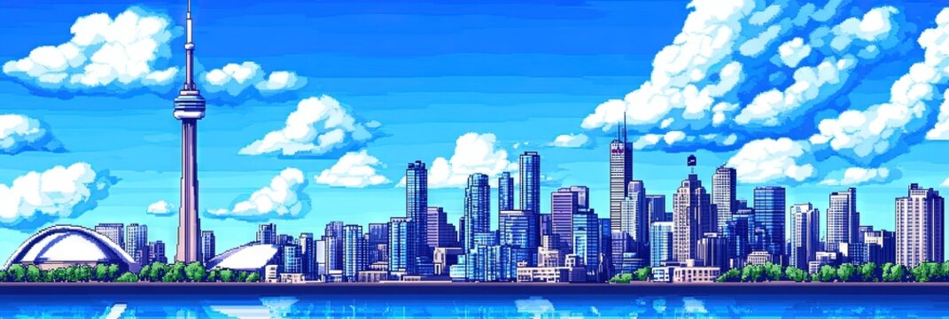 16-bit pixel art toronto canada downtown skyline