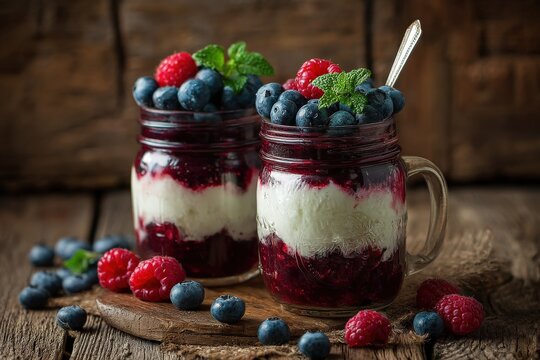 Delicious berry parfait in mason jars, perfect summer treat!