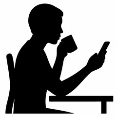 vector of a boy with a mug of coffee.