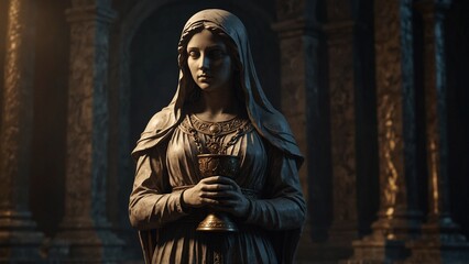 A statue of Theonora, bearing an empty divine chalice filled with forgotten memories