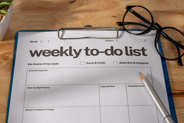 Organized layout featuring a structured weekly planner, symbolizing productivity.