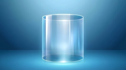 Glowing Transparent Cylinder Display Stand Blue Background