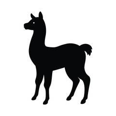 Simple black silhouette illustration of a llama animal on white background for design projects