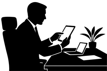 vector of man using tab.