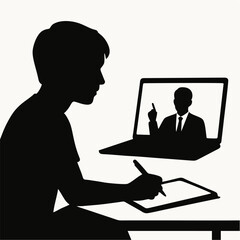 vector of boy taking online class.