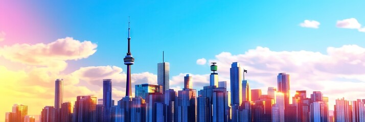 2d animation toronto canada downtown skyline 