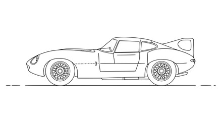 Classic Jaguar D-Type Racing Car Line Art Vector for Coloring