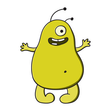 Funny yellow fat cartoon monster .  illustration