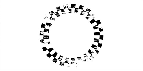 Abstract checkered circle frame vector illustration. Vintage black and white alternating square tiles circular border. Checkerboard round race flag.