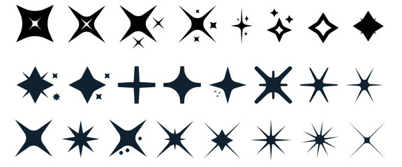 Y2K Style Sparkling Stars Collection – Abstract Twinkle, Light Bursts, and Geometric Shining Icons Set.
