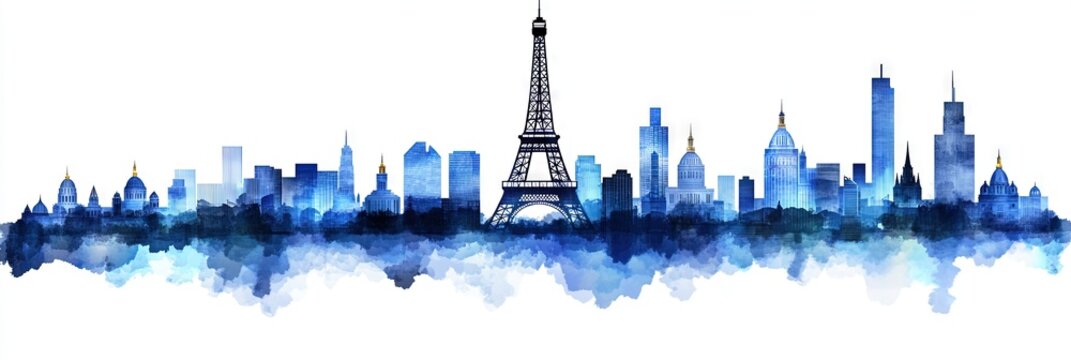 2d vector paris france downtown skyline 