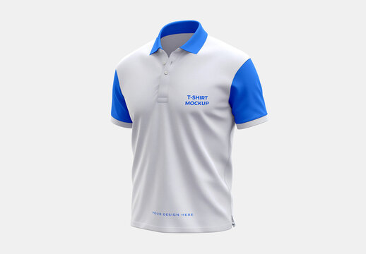 Blue and White Men's Polo T-Shirt Mockup