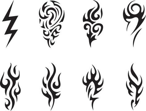 Tribal tattoo designs collection vector illustration of eight unique stylized elements