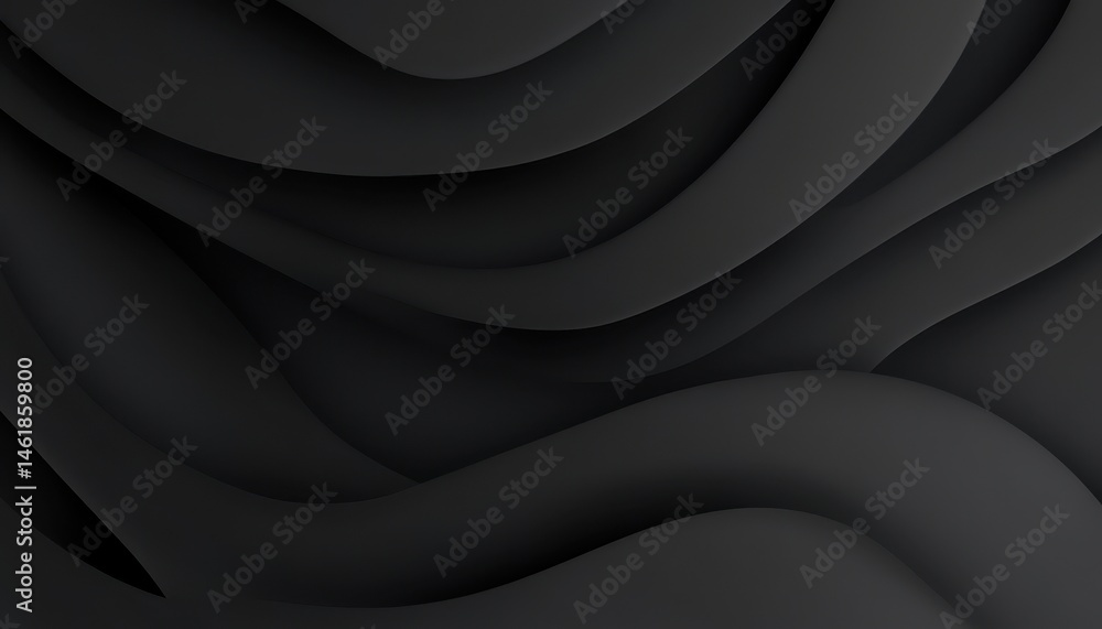 Poster Elegant Dark Abstract Background with Smooth Wavy Lines in Monochrome Shades Showcasing Depth and Modern Design