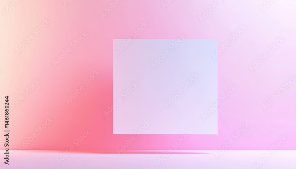 Poster Floating White Square Against a Pink Gradient Background Minimalist Abstract Composition with Clean Lines and Soft Lighting for Modern Design Presentation or Art Display