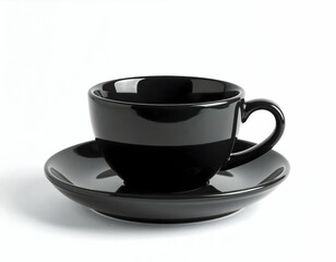 Black Coffee Cup And Saucer On White Background