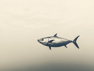 Naklejka premium A majestic tuna fish glides through the calm waters, showcasing its sleek body. This captivating underwater scene captures the grace and beauty of marine life in natural habitat.