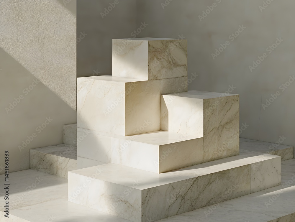 Aufkleber a modern architectural design featuring minimalist marble steps that create a striking visual in a s