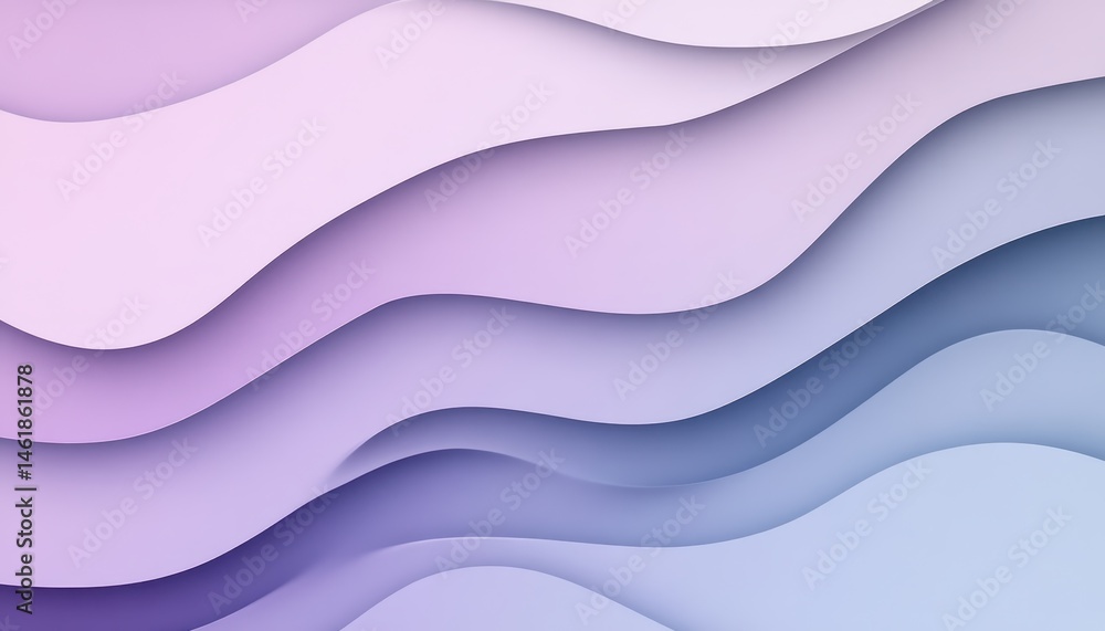 Aufkleber Gradient Wavy Abstract Layers in Shades of Pink Purple and Blue Background with Smooth Flowing Lines and Shadows