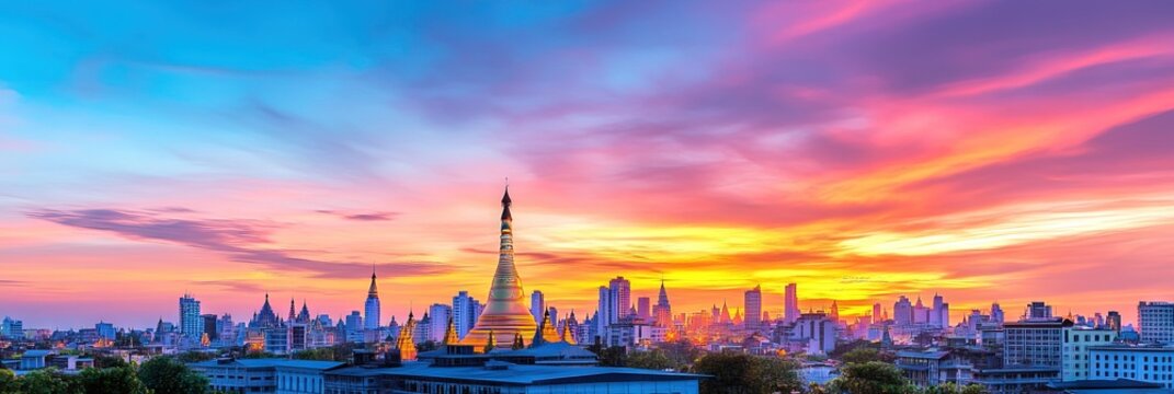 3d animatoin yangon, myanmar downtown skyline