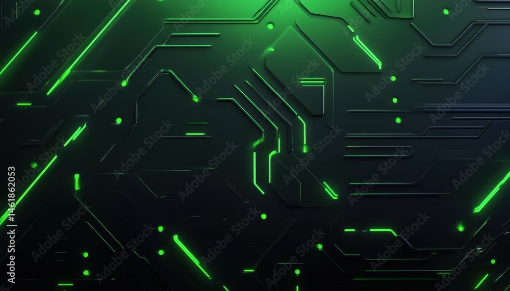 Aufkleber Green Glowing Circuit Board Pattern Background in Dark Tones Featuring Abstract Technology Design and Modern Electronic Elements for Computer Systems