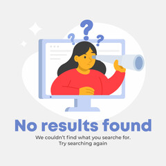 Woman Searching Through Telescope with No Results Found Illustration