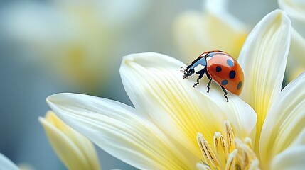 Obraz premium Ladybug on a delicate white flower