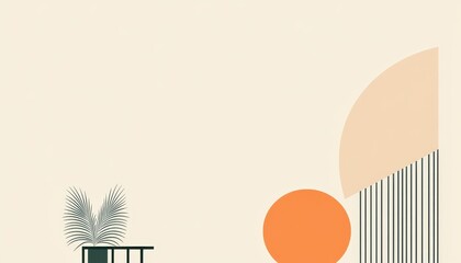 Minimalist Geometric Art Featuring Circles Arches and Vertical Lines on a Beige Background A Modern and Stylish Abstract Composition