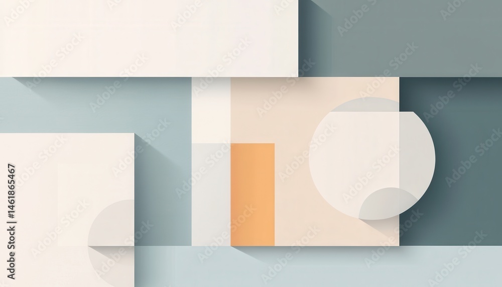 Poster Modern Abstract Geometric Design with Pastel Colors and Clean Shapes Featuring Squares Circles and Rectangles on a Textured Background