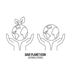 Save planet icon. With black line and white background. Vector illustration design. Editable stroke