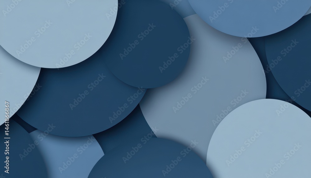 Poster Overlapping Blue Circles Abstract Background with Geometric Shapes in a Contemporary Minimalist Design Featuring Varied Shades and Subtle Shadows for Texture