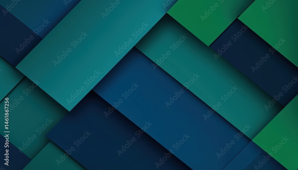 Poster Overlapping Rectangles in Shades of Blue and Green Geometric Abstract Background Design With Modern Art Style