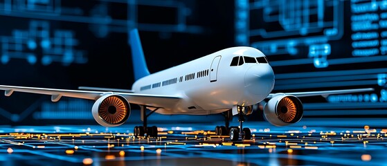 Fototapeta premium Modern jet airplane on digital airport