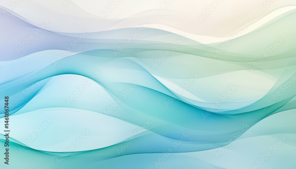 Poster Pastel Blue and Green Gradient Abstract Background with Wavy Flowing Lines and Smooth Texture in a Modern Minimalist Style