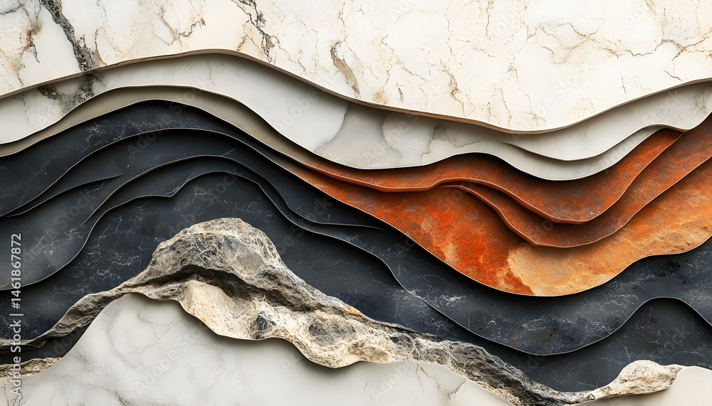 Poster an abstract close-up of layered textures featuring different colors and materials