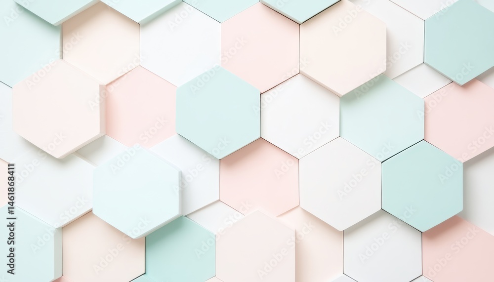 Poster Pastel Hexagon Geometric Pattern Background with Soft Lighting, Abstract Shapes and Clean Design in Neutral Colors