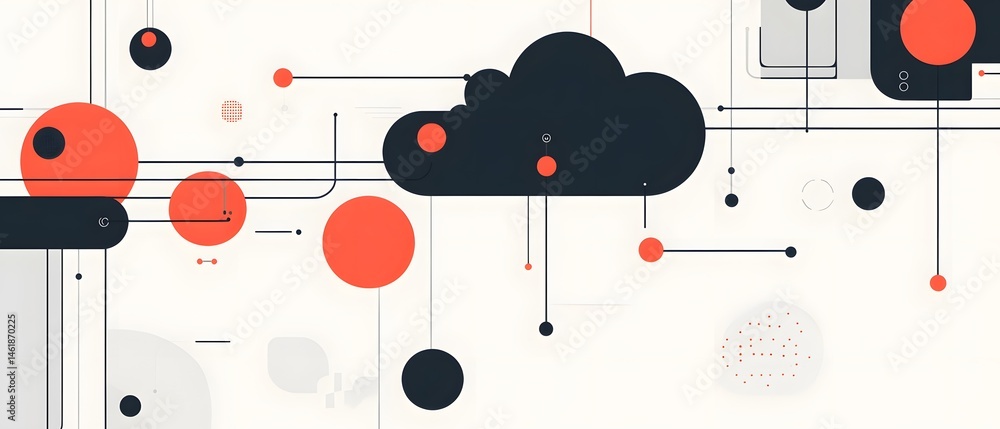 Poster this abstract graphic features a blend of circular shapes and cloud-like elements, perfect for tech 