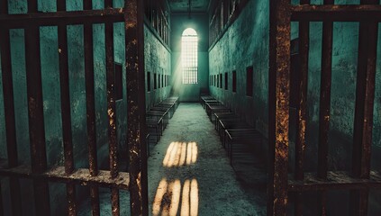 Empty prison cell block