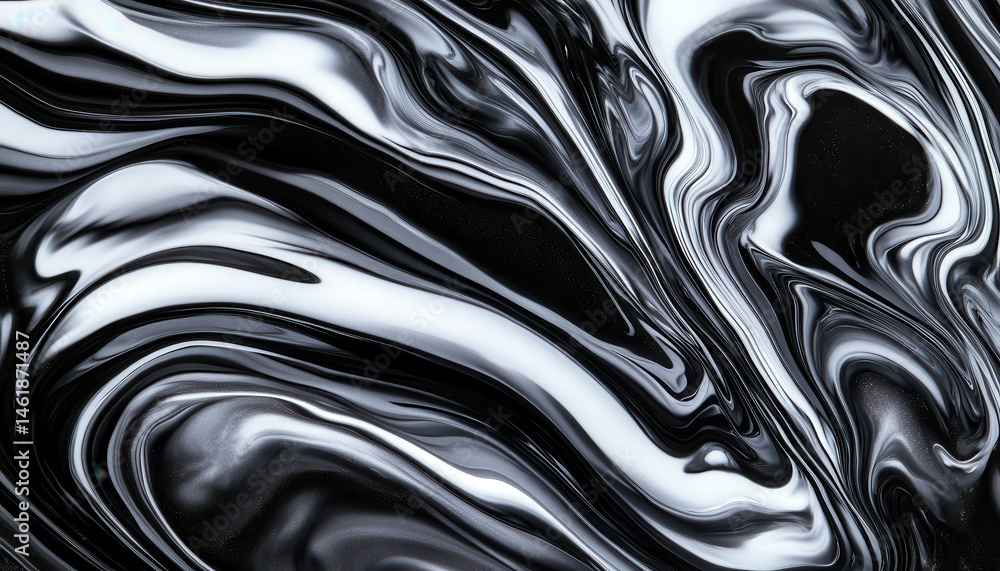 Leinwandbilder Swirling Abstract Pattern with Black and White Ink Textures Mixing in a Smooth Flowing Motion for Modern Backgrounds