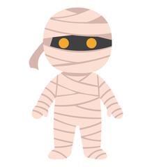 Adorable Mummy Character Halloween Cartoon Vector Design. Flat Style Cute Mummy Wrapped Monster Illustration for Kids.  Fun Halloween Character Art.