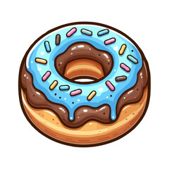 Illustrated Donut with Blue Icing and Sprinkles